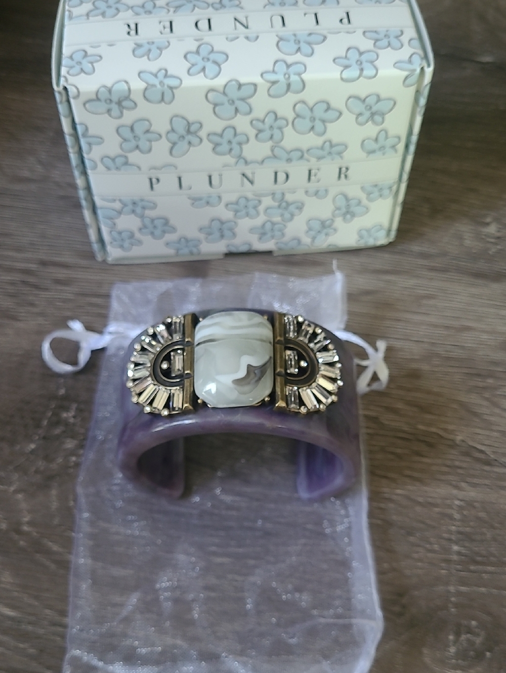 Plunder Celyn Purple Resin Cuff Bracelet with Marble Center